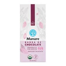 Barra de chocolate orgánico 62% sin azúcar Manare