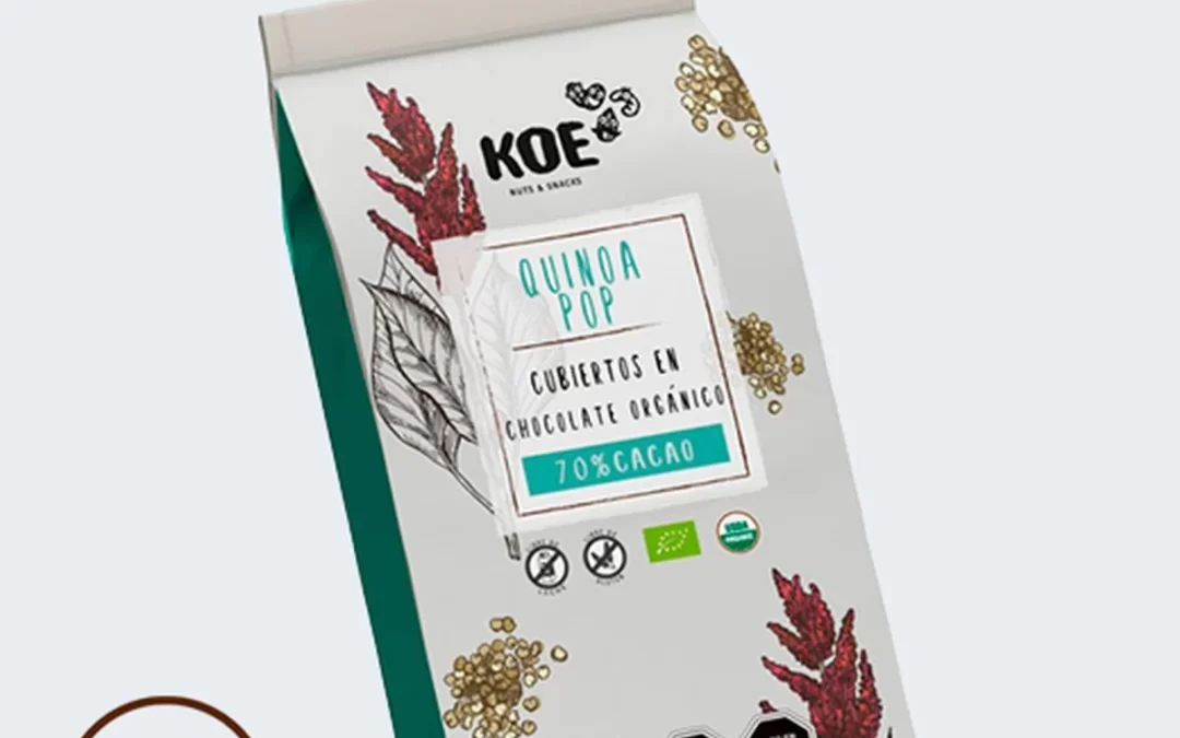 Quinoa pop cubiertos en chocolate orgánico 70% cacao Koe